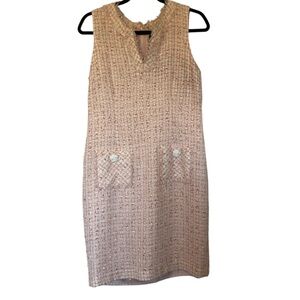 Karl Lagerfeld Paris Tweed Sheath Dress Pink and White Flower Detail Women’s 8